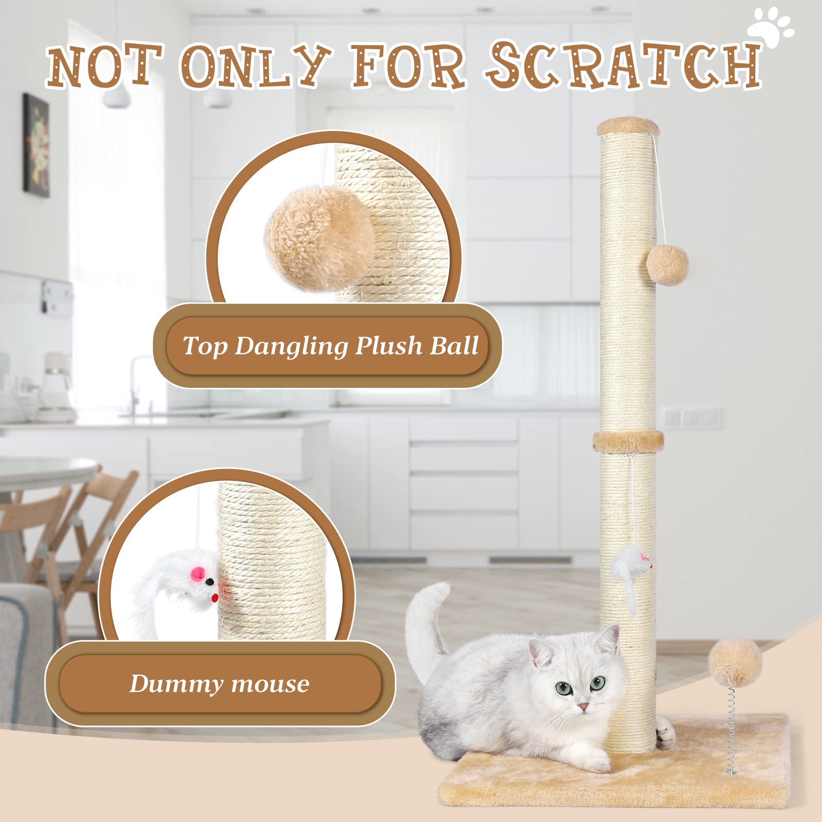 ANWA 32" Tall Cat Scratching Posts for Indoor Cats, 3-in-1 Cat Scratching Post with Plush Toys, Premium Sisal Post for Cats at All Ages with Reinforced Stable Base