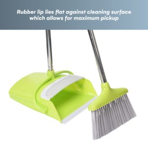 Easy Gleam Broom and Dustpan Set - Heavy-Duty Combo Set for Home Cleaning - Stand-Up Long Dustpan and Brush with Built-in Scraper, Teeth, Clip-On Storage - Cleaning Supplies for Kitchen, Lobby Room