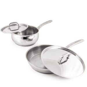 BergHOFF Belly Shape 18/10 Stainless Steel 4Pc Cookware Set, Metal Lids, Fast, Evenly Heat, Induction Cooktop Ready