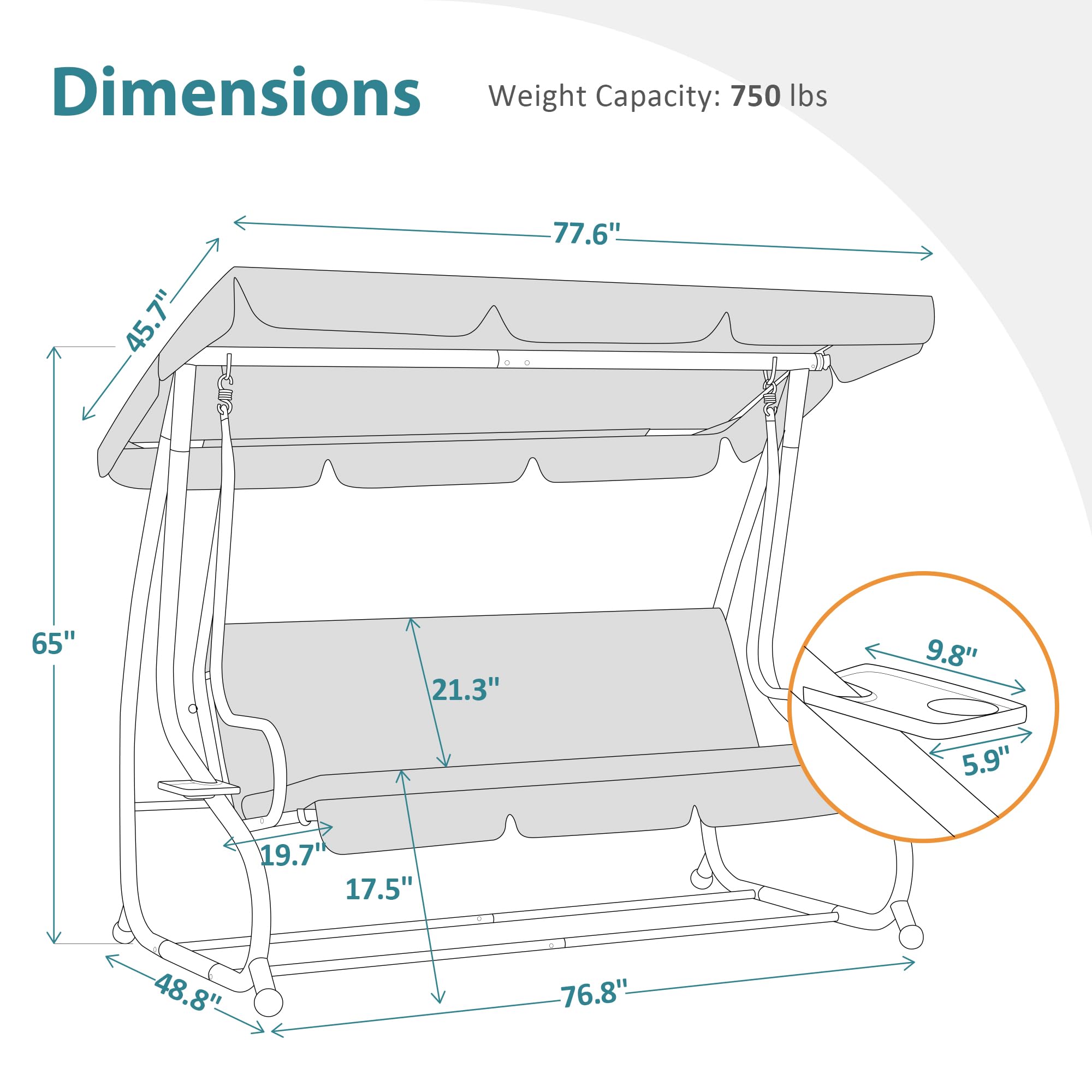 MCombo 3 Seat Patio Swing Chair, Outdoor Swing with Adjustable Canopy, Weather Resistant Steel Frame, Porch Swing Sets for Backyard, Poolside, Balcony, 4090 (Dark Grey)