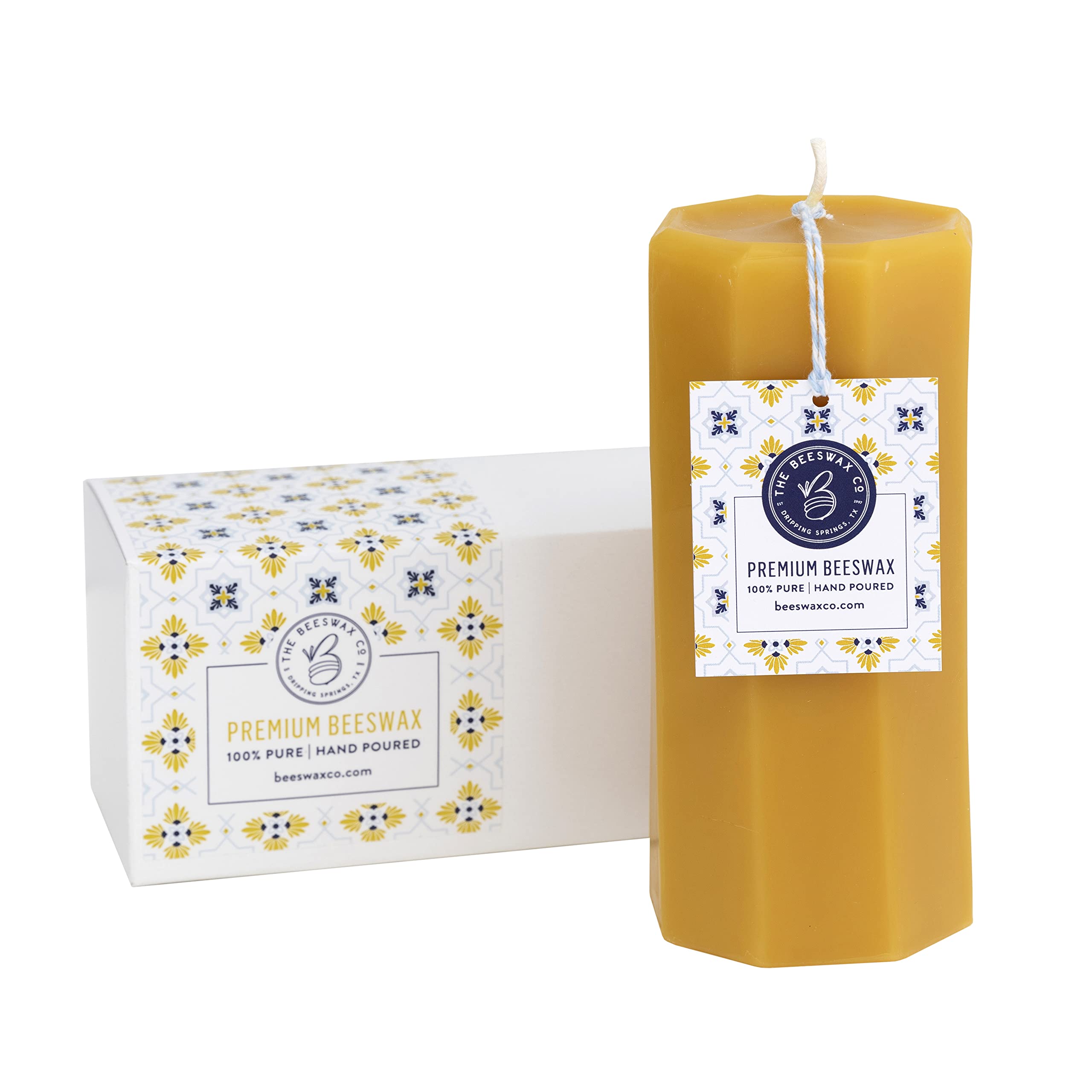 The Beeswax Co Pillar Beeswax Candle - Natural Honey Scented - Long-Lasting & Eco-Friendly - Cotton Wick - Slow Burning - Hand Poured Pure Organic Bees Wax - Spiral Octagon