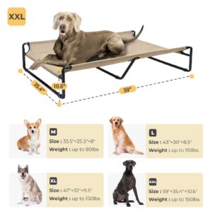 Veehoo Original Cooling Elevated Dog Bed, Outdoor Raised Dog Cots Bed for Large Dogs, Portable Standing Pet Bed with Washable Breathable Mesh, No-Slip Feet for Indoor Outdoor, XX-Large, Beige Coffee