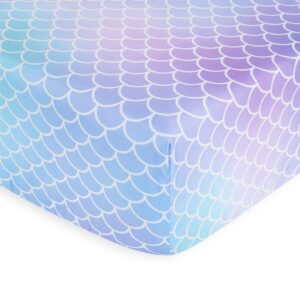 Wake In Cloud - Mermaid Bed Sheets for Girls, 4-Piece Sheets Set Kids, Ocean Mermaids Colorful Scales Pattern Rainbow Sea Soft Lightweight Bedding, Deep Pocket, Purple Blue, Twin Size