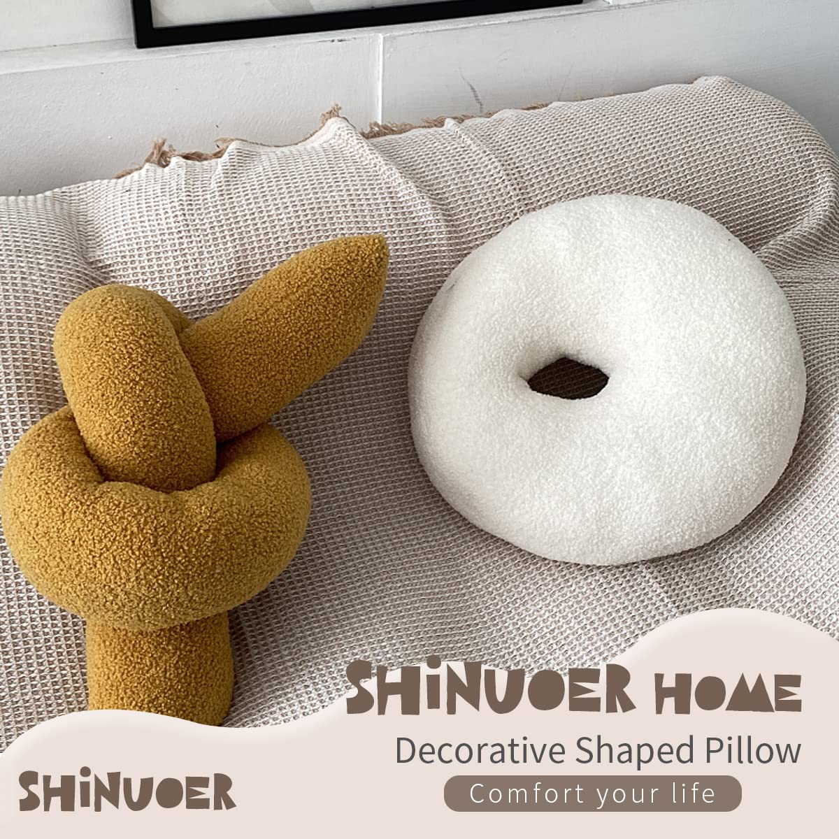 SHINUOER Knot Pillow,Soft Knot Plush Throw Pillow Boucle Knot Shaped Pillows Knotted Long Decorative Throw Pillows Cushion for Couch Sofa Bed Room Decor (Chocolate)