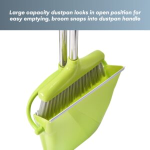 Easy Gleam Broom and Dustpan Set - Heavy-Duty Combo Set for Home Cleaning - Stand-Up Long Dustpan and Brush with Built-in Scraper, Teeth, Clip-On Storage - Cleaning Supplies for Kitchen, Lobby Room