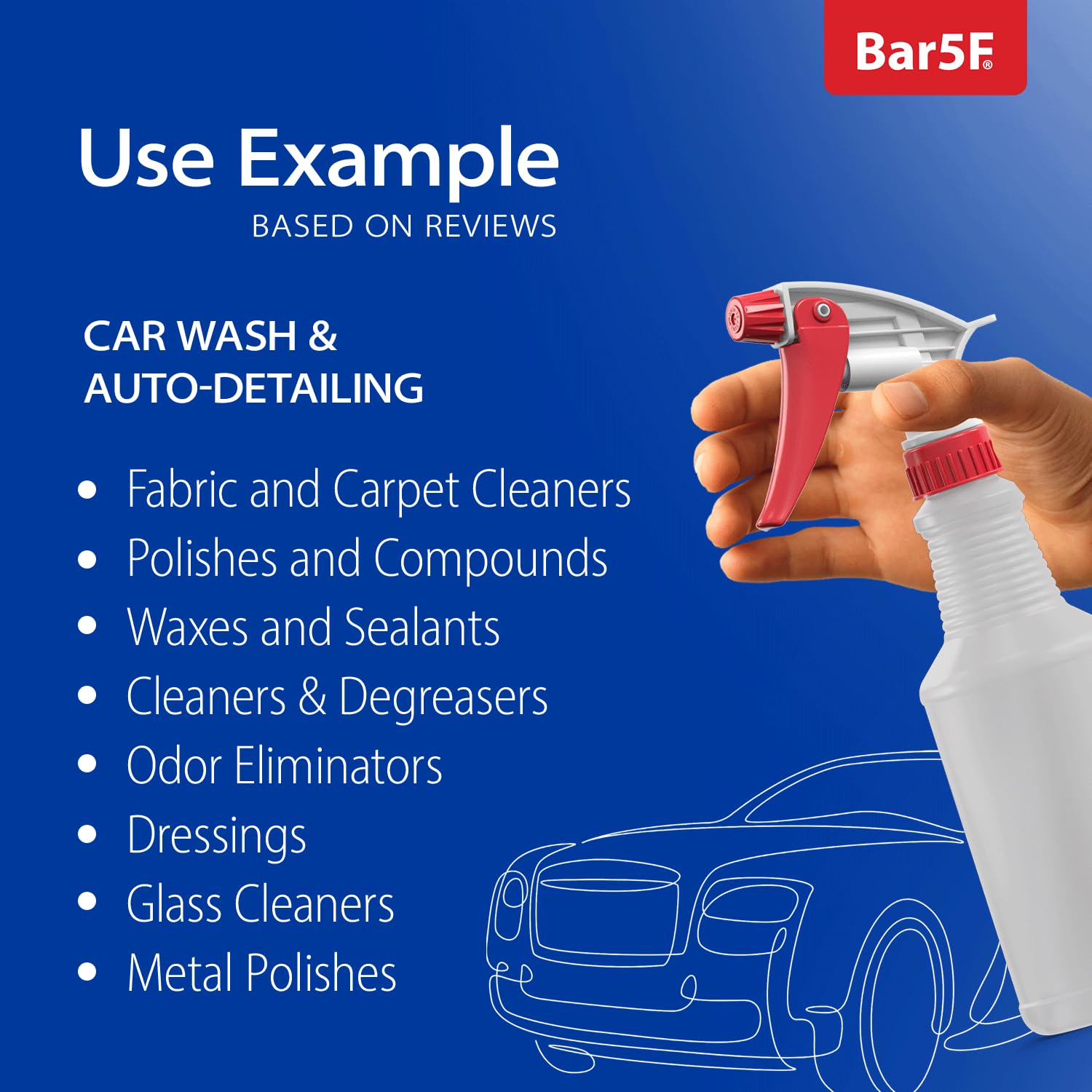 Bar5F Set of 2 Premium 16 oz Spray Bottles, NBR Gasket - Superior Hydrocarbon Resistance - Ideal for Auto Detailing & Industrial Cleaning