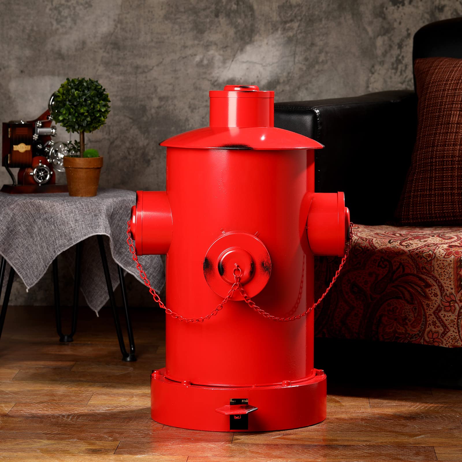 Hoolerry Fire Hydrant Trash Can Retro Creative Garbage Can with Inner Bucket Large Capacity Wrought Iron Pedal Trash Can Indoor Outdoor Waste Bins for Park Garden Kitchen Garbage (Red, Large)