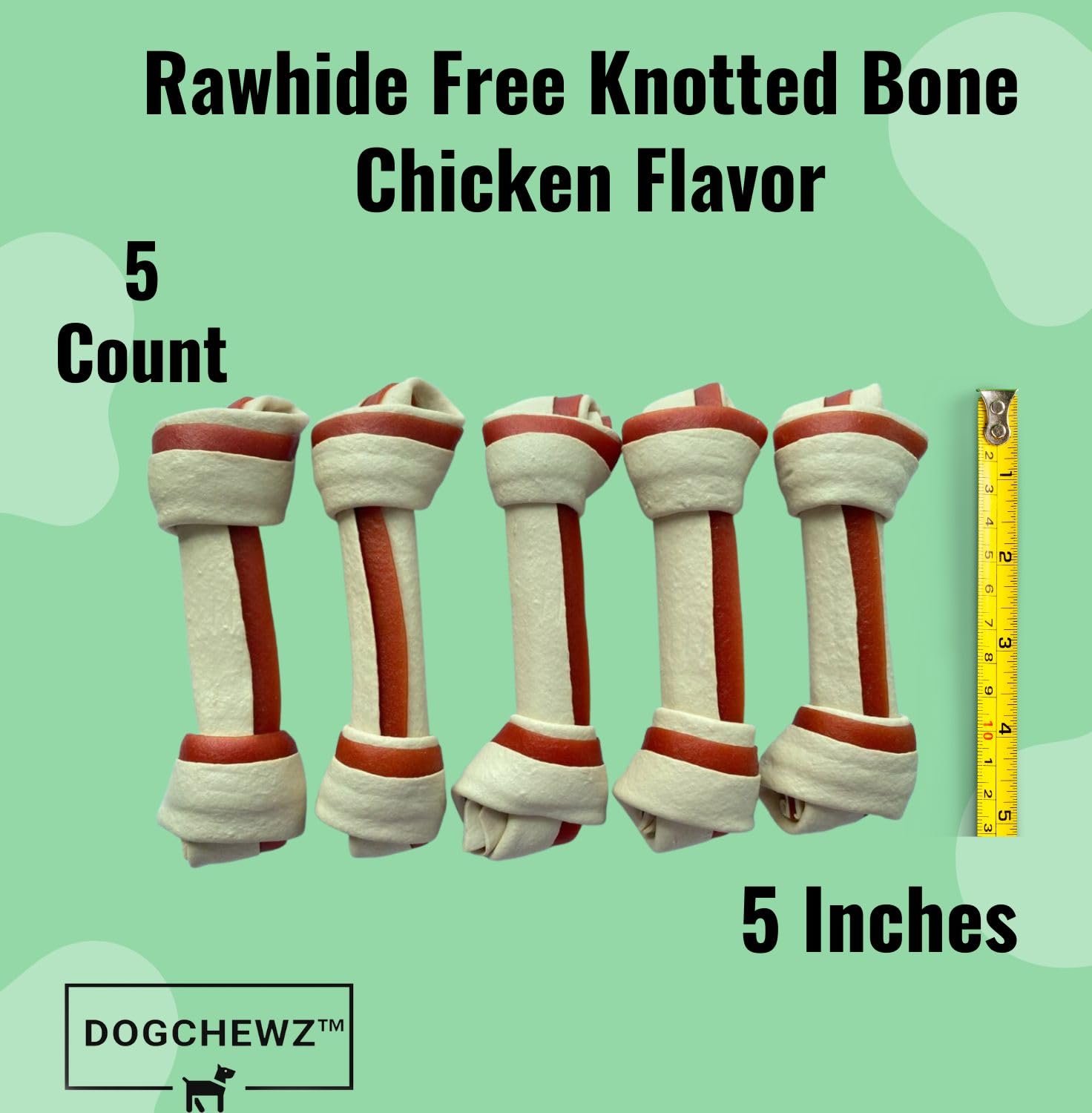 DOGCHEWZ™ Rawhide Free Knotted Bone Dog Chew Treats for Small & Medium Dogs - Size 5 inches (5 Count/Bag) - Chicken Flavored - Gluten Free