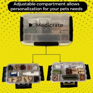 Medicrate Dog Storage Organizer - Multipurpose Organizational box for Storing Treats, Medication, Poop Bags, Pet Supplements & Chews - Adjustable Container Compartments for Weekly/Monthly Planning