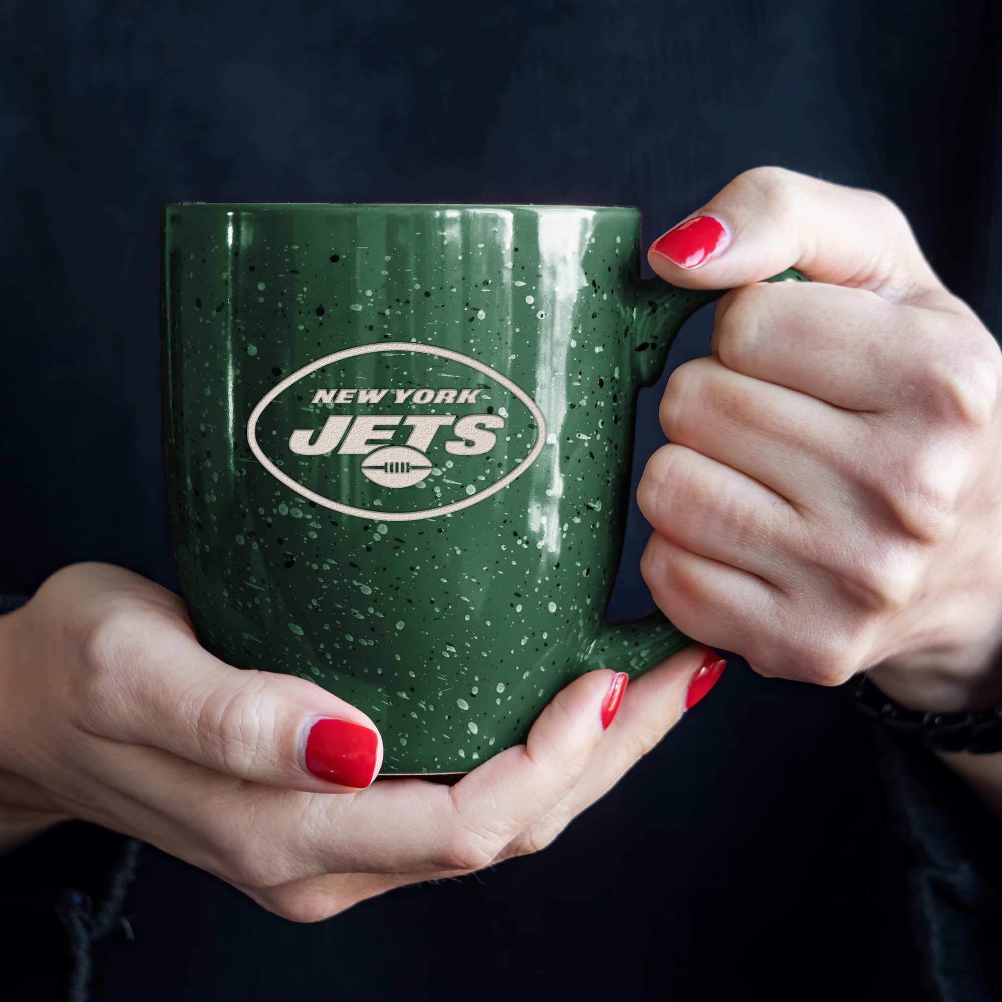 Rico Industries NFL Football New York Jets Primary 16 oz Team Color Laser Engraved Ceramic Coffee Mug