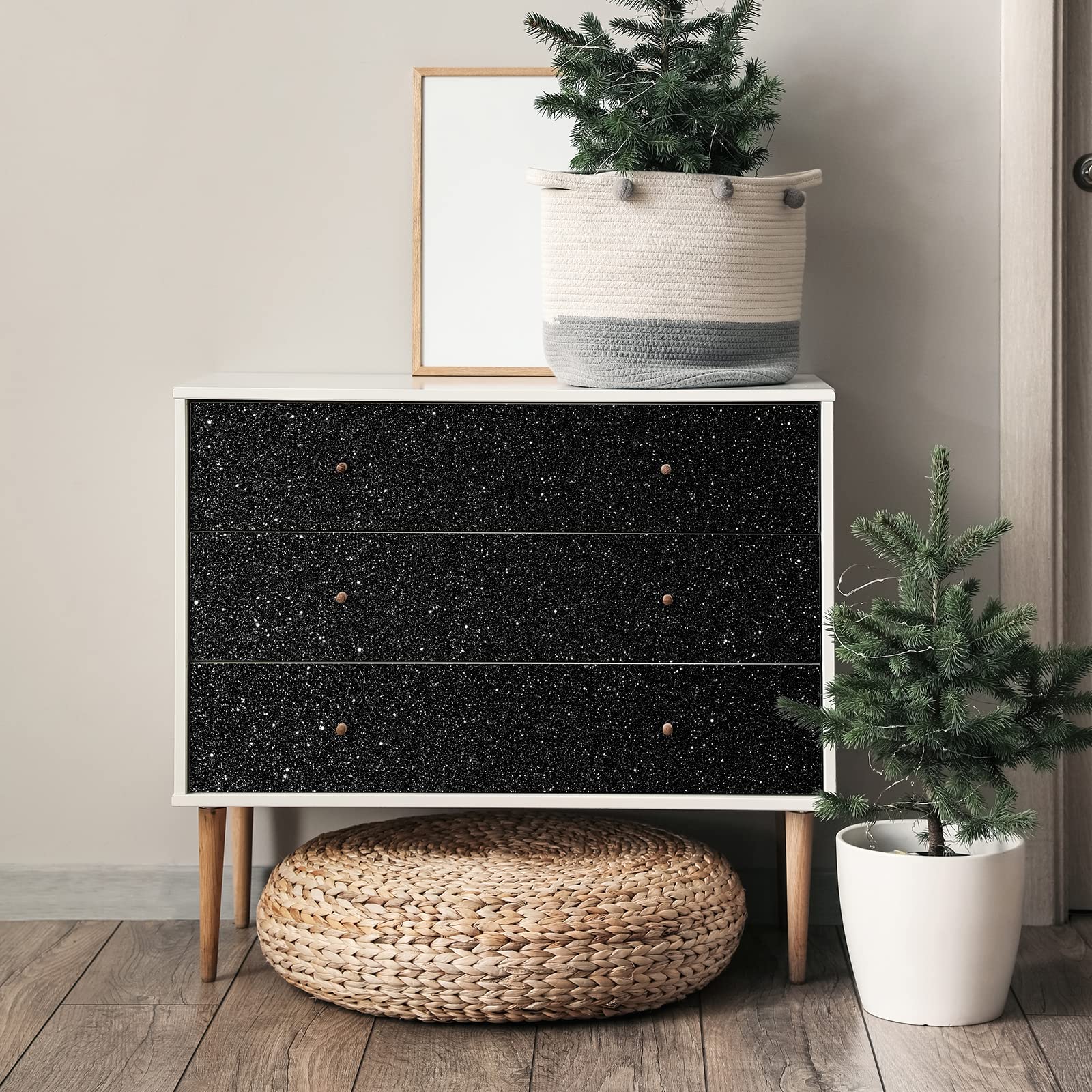 CRE8TIVE Black Glitter Wallpaper Border Peel and Stick Wall Border Sparkle Black Contact Paper Self Adhesive Removable Glitter Fabric Wallpaper Wall Borders for Girls Bedroom Dresser DIY Crafts 8"x80"