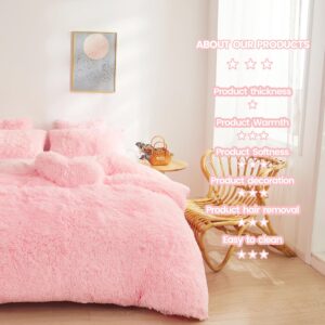 Fluffy Pink Twin Size Comforter Cover - Ultra Soft Plush Bedding Set With Faux Fur and Fuzzy Pillowcase for Girls Bedroom (Light Pink)