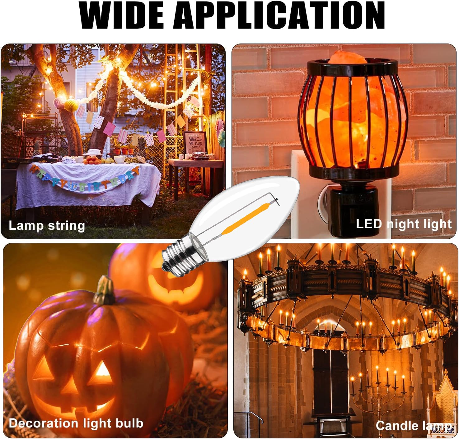 FUTIME 25Pack LED Night Light Bulbs, C7 Shatterproof Replacement Led Bulb for String Light, E12 Base Salt Lamp Bulbs, 0.6W Equivalent to 7W, Warm White 2200K, 50LM