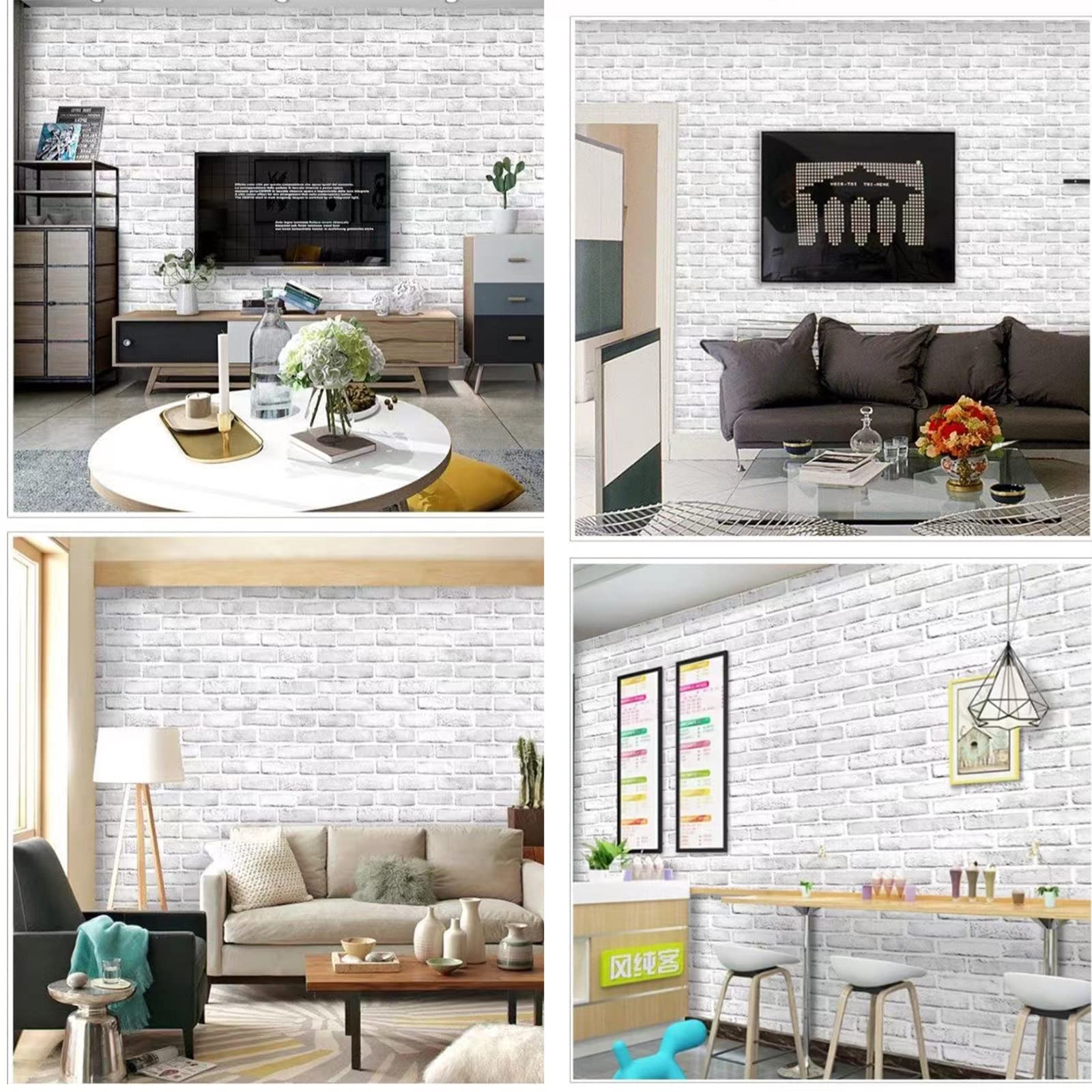 ComShion White Brick Peel and Stick Wallpaper Waterproof Self-Adhesive Faux White Brick Contact Paper for Fireplace Accent Walls Wallpaper Backsplash School 17.7”x118”