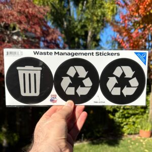 Stickios Recycle Stickers for Trash Cans (3 PCS) - Bubble-Free, Damage-Free, Removable Vinyl - Indoor or Outdoor Garbage Bins - Waste Management Stickers (Black)