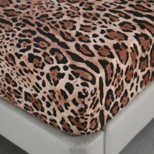 SDY 4PCS Leopard Bedding Sheets Queen Size Leopard Print Sheet Set Included 1 Fitted Sheet with 14'' Deep Pocket + 1 Top Flat Sheet + 2 Pillowcases for Kids Boys Girls (Leopard,Queen)