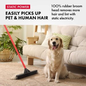 Pet Hair Remover Rubber Broom - Carpet Rake for Pet Hair Removal on Hardwood Floor, Carpet & Tile - Picks Up More Dust & Debris - Slanted Side Bristles for Corners - Rinse to Clean