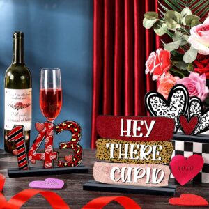 clothmile 4 Pieces Valentine's Day Wooden Heart Sign Hey There Couple Kiss Love Wood Blocks for Happy Valentine's Day Party Table Desk Home Decoration Wedding Decor (valentine 143)