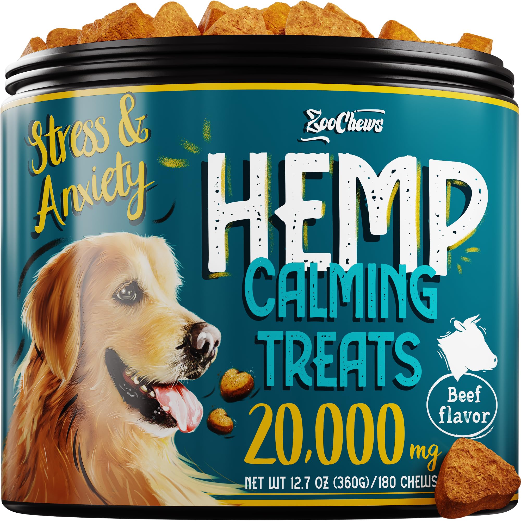 Dog Calming Treats - Calming Chews for Dogs with Beef Flavour - Helps with Dog Anxiety, Separation, Barking, Stress Relief, Thunderstorms - Calming Ingredients for Behavior Support (Beef - 180 Chews)