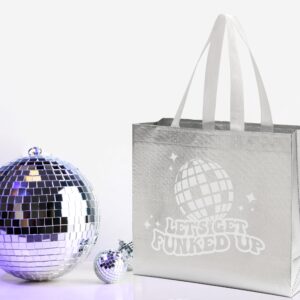 Pop Fizz Designs Last Disco Bachelorette Gift Bags (Set of 7) 70s Bachelorette Party Favors Bags I Let’s Get Funked Up Non-Woven Disco Tote Gift Bags I Iridescent Bridesmaid Bags