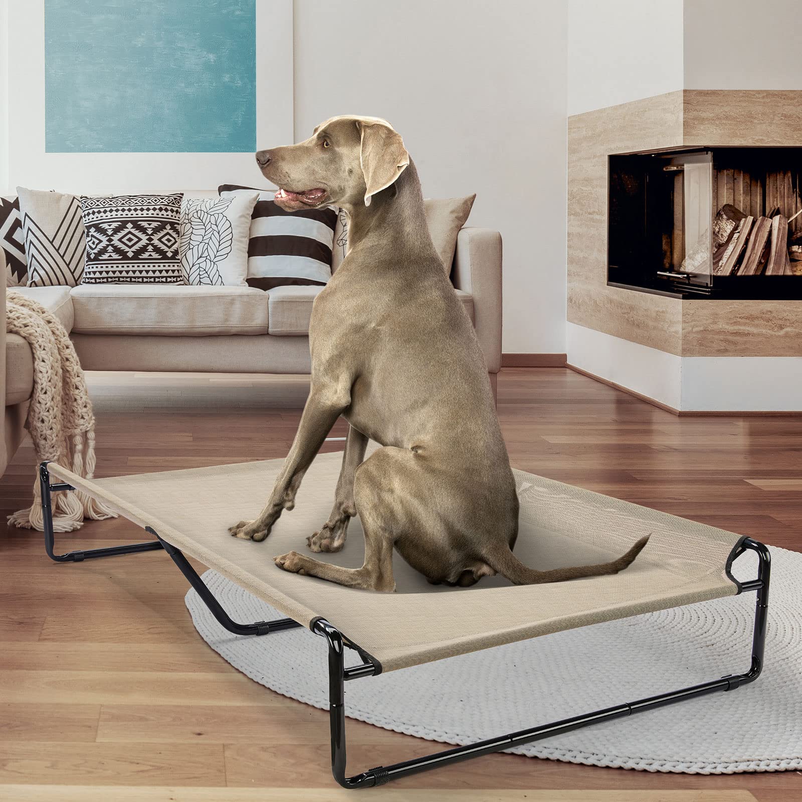 Veehoo Original Cooling Elevated Dog Bed, Outdoor Raised Dog Cots Bed for Large Dogs, Portable Standing Pet Bed with Washable Breathable Mesh, No-Slip Feet for Indoor Outdoor, XX-Large, Beige Coffee