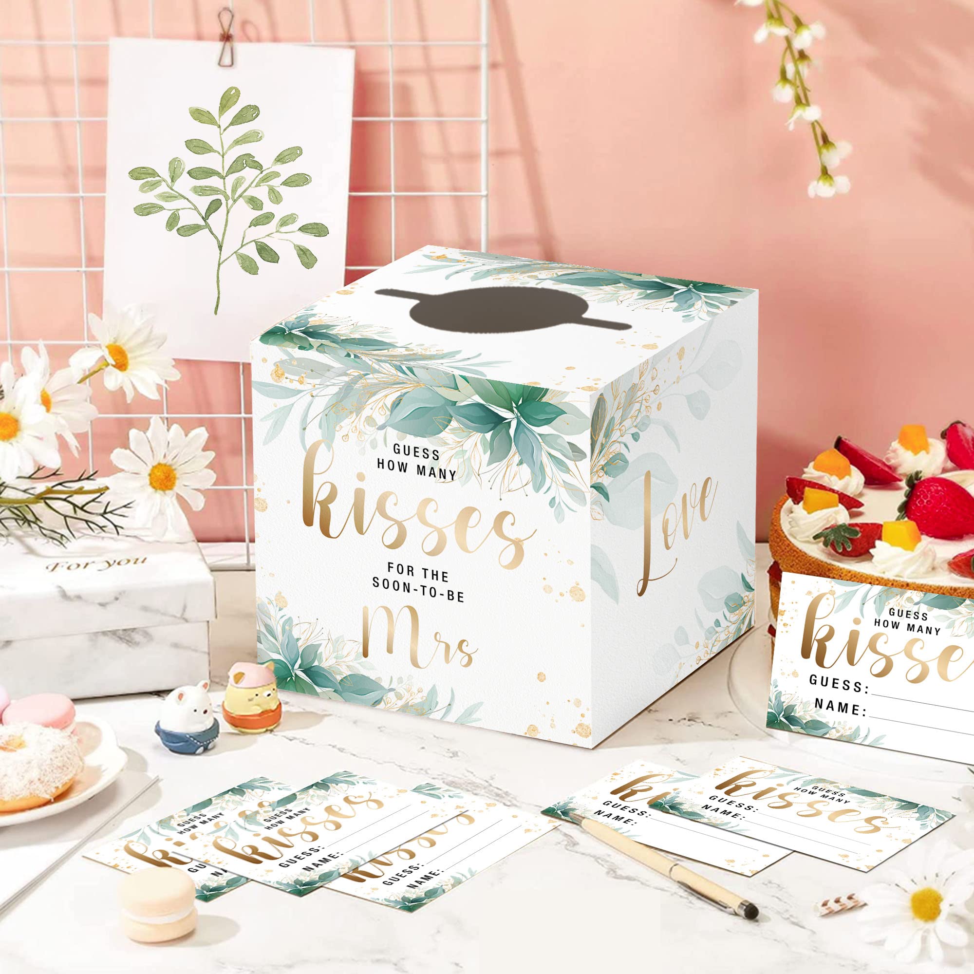 Azbuk Guess How Many Kisses Game with Box, Bridal Shower Game, Guessing Game for Bridal Shower, Special Wedding Shower Ideas, Guess How Many Kisses for the Soon to Be Mrs (50 Guessing Cards)