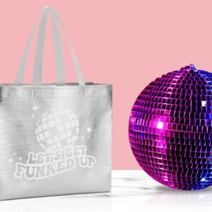 Pop Fizz Designs Last Disco Bachelorette Gift Bags (Set of 7) 70s Bachelorette Party Favors Bags I Let’s Get Funked Up Non-Woven Disco Tote Gift Bags I Iridescent Bridesmaid Bags