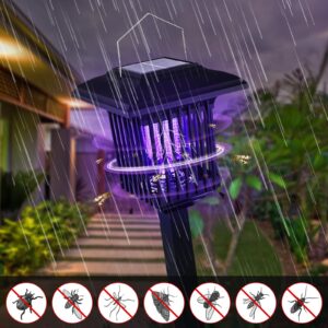 Solar Bug Zapper Outdoor UV Mosquito Killer Black Fly Repellent Light Waterproof Pest Control Insect Fly Trap LED Insecticidal Lamp Hang or Stake in The Ground for Indoor Home Garden(4 Pack)