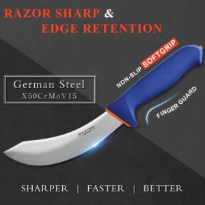 BOLEXINO 6 Inch Skining Knife, Professional Butcher Knife Made of German Stainless Steel, Sharp Kitchen Knife W/Non-slip Softgrip for Home Kitchen Slaughterhouse And Restaurant (Blue