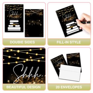 Surprise Birthday Invitations with Envelopes - Shhh It's A Surprise Party Invitation Card for Kids Adults - Black Gold Glitter Fill-in Invites Cards(20 Pack) -16