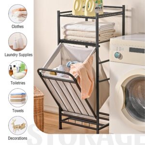 PLKOW Tilt Out Laundry Hamper with Shelf, Laundry Basket Laundry Hamper Cabinet with Removable Liner Bag, 65 Liter, 15.8L x 15.8W x 40H Inch