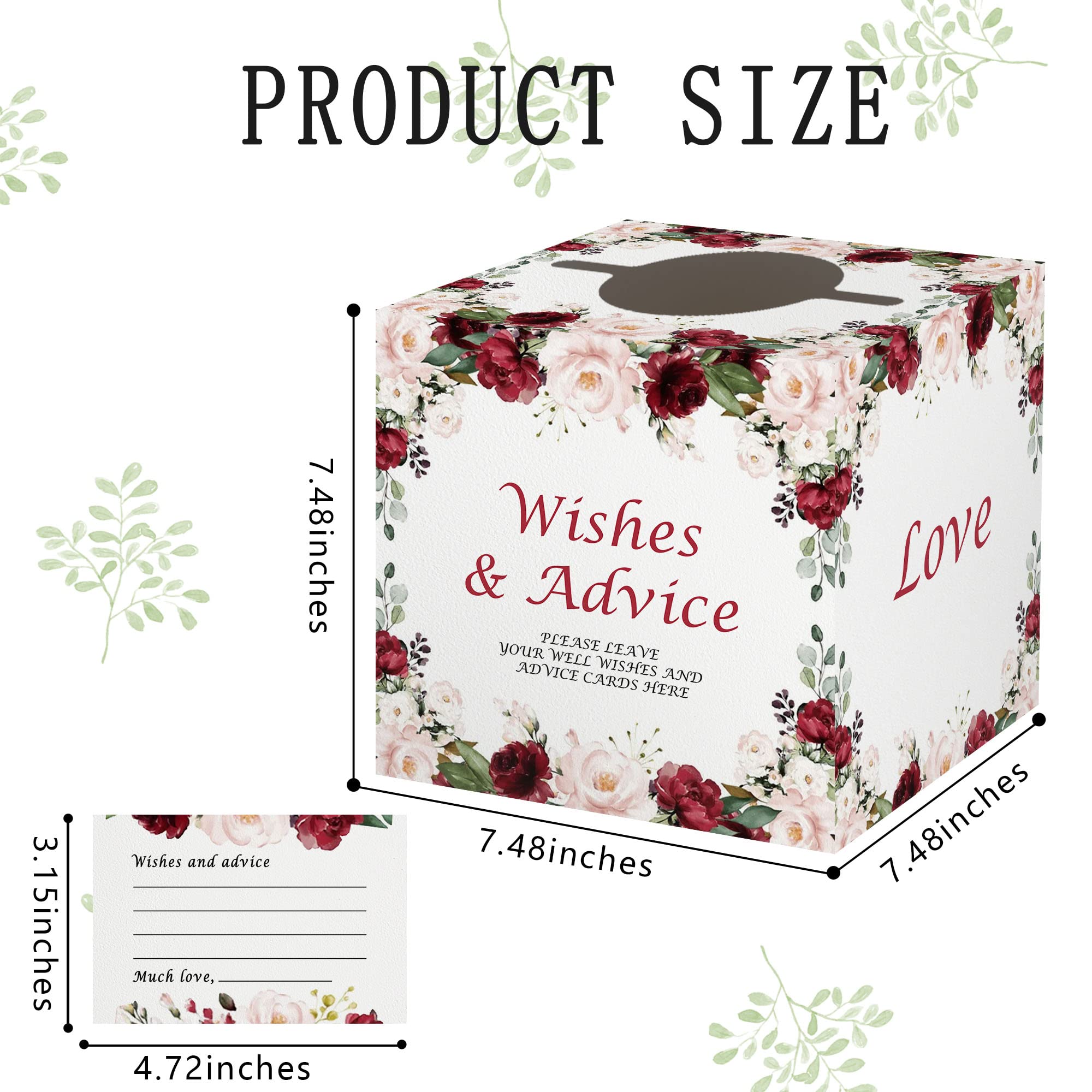 Bridal Shower Game, Advice and Wishes Cards for Newlyweds, 50 Pieces Rose Flower Themed Advice Cards with Holder Box for Bridal Shower, Meaningful Wedding Party Activity Decorations Supplies