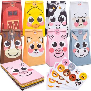 lovestown 32pcs farm animal party favor bags, goodie bags with stickers treat bags for farm birthday party baby shower barnyard gift bags