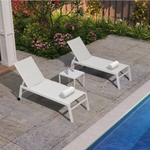 PURPLE LEAF Outdoor Chaise Lounge Set Adjustable Sunbathing Recliner with Side Table for Poolside Beach Outside Patio Aluminum Chaise Lounger Cream