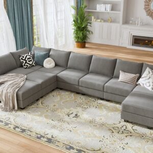 HONBAY Convertible U Shaped Modular Sofa with Chaise Modular Sectional Couch with Storage, Oversized Modular Sofa Sectional Couch for Large Living Room,Grey