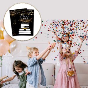 Surprise Birthday Invitations with Envelopes - Shhh It's A Surprise Party Invitation Card for Kids Adults - Black Gold Glitter Fill-in Invites Cards(20 Pack) -16