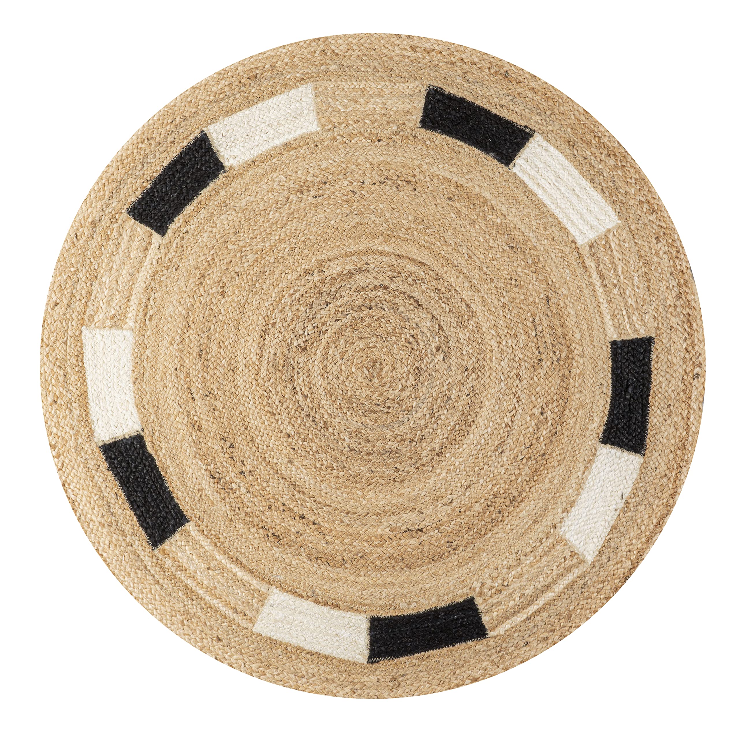 JONATHAN Y RNF106A-5R Porto Geometric Jute Circle Indoor Area-Rug, Cottage, Bohemian, Country Easy-Washing,Bedroom,Kitchen,Living Room,Non Shedding, Natural/Cream/Black, 5' Round