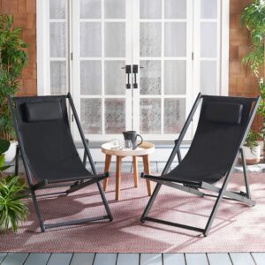 safavieh pat9039c-set2 outdoor collection camlin black adjustable folding set of 2 (fully assembled) sling chair set