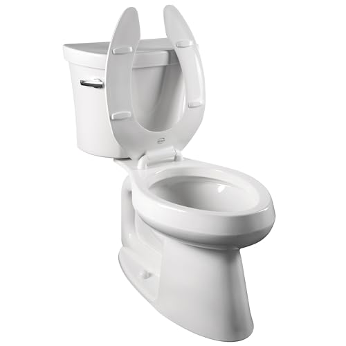 Bemis 2 Pack Commercial Open Front Plastic Toilet Seat, Heavy Duty Industrial Seat without Lid, Secure Installation for Long Lasting Use, Elongated, White