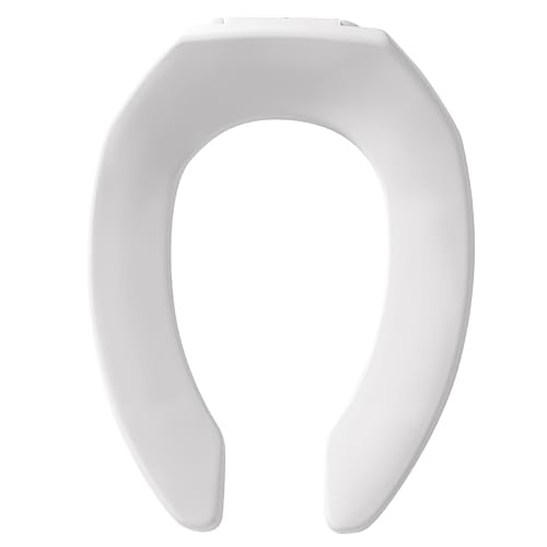 Bemis 2 Pack Commercial Open Front Plastic Toilet Seat, Heavy Duty Industrial Seat without Lid, Secure Installation for Long Lasting Use, Elongated, White