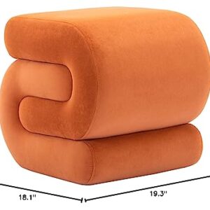 LETESA Modern Velvet Upholstered Ottoman, Exquisite Small End Table, Soft Foot Stool with S-Shape, Dressing Makeup Chair, Comfortable Seat for Living Room, Bedroom, Entrance (Orange, S-Shape)