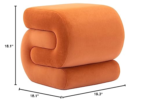 LETESA Modern Velvet Upholstered Ottoman, Exquisite Small End Table, Soft Foot Stool with S-Shape, Dressing Makeup Chair, Comfortable Seat for Living Room, Bedroom, Entrance (Orange, S-Shape)