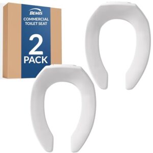 bemis 2 pack commercial open front plastic toilet seat, heavy duty industrial seat without lid, secure installation for long lasting use, elongated, white