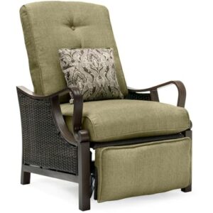 cambridge saratoga hand-woven wicker reclining outdoor chair, uv protected cushions, weather and rust resistant steel frame, outdoor recliner, meadow green