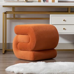 LETESA Modern Velvet Upholstered Ottoman, Exquisite Small End Table, Soft Foot Stool with S-Shape, Dressing Makeup Chair, Comfortable Seat for Living Room, Bedroom, Entrance (Orange, S-Shape)