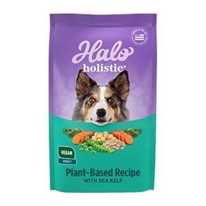 halo purely for pets halo holistic plant-based recipe with kelp, complete digestive health, vegan dry dog food bag, adult formula, 3.5-lb bag