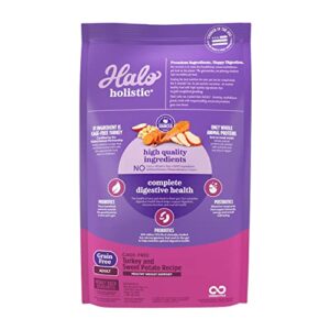 Halo Purely for Pets Holistic Dog Food, Complete Digestive Health Grain Free Cage-Free Turkey and Sweet Potato Recipe, Healthy Weight Support, Dry Dog Food Bag, Adult Formula, 3.5-lb Bag