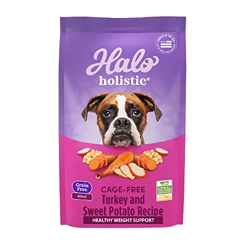 Halo Purely for Pets Holistic Dog Food, Complete Digestive Health Grain Free Cage-Free Turkey and Sweet Potato Recipe, Healthy Weight Support, Dry Dog Food Bag, Adult Formula, 3.5-lb Bag