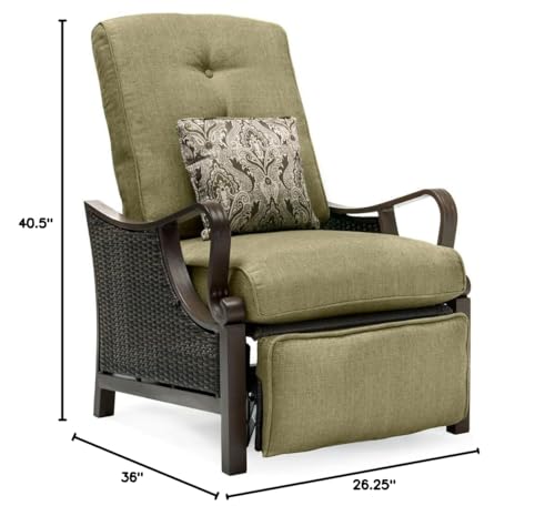 Cambridge Saratoga Hand-Woven Wicker Reclining Outdoor Chair, UV Protected Cushions, Weather and Rust Resistant Steel Frame, Outdoor Recliner, Meadow Green