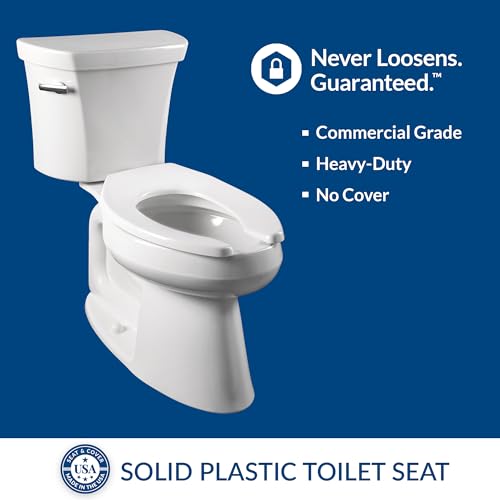 Bemis 2 Pack Commercial Open Front Plastic Toilet Seat, Heavy Duty Industrial Seat without Lid, Secure Installation for Long Lasting Use, Elongated, White